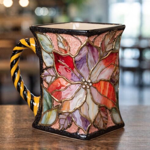 Trendy Square Multicolor Coffee Mug Mockup Pair – Glitter Floral Artistic Design cover image.