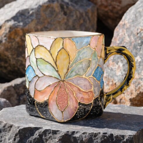 Chic Square Multicolor Mug Mockup Duo – Shimmer Floral Artwork cover image.