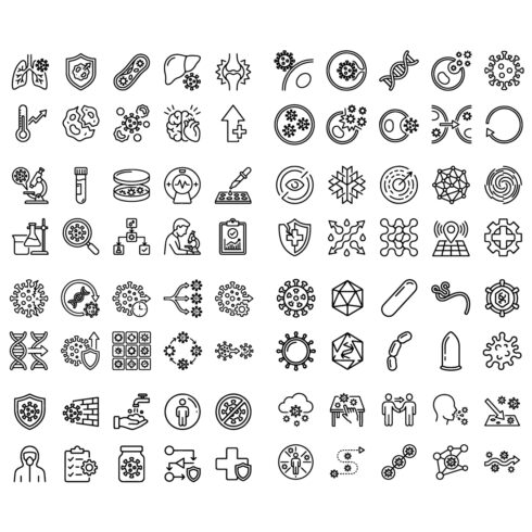 80 Virus & Medical Line Icons Set – Biology, Infection & Healthcare Outline Icons cover image.