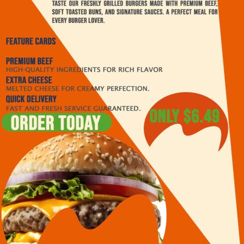 Creative Burger Promotion Flyer Template for Fast Food Restaurant cover image.
