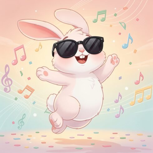 Whimsical Dancing Rabbit in Sunglasses – Joyful Cute Bunny Illustration cover image.