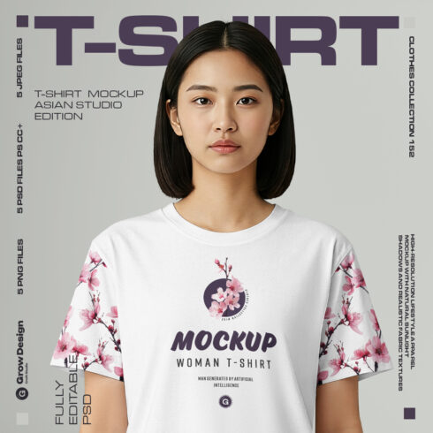 Mockup Woman T-Shirt Set – Asian Model Studio Edition Generated Ai cover image.