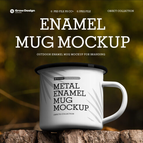 6 Enamel Mug Mockup Rustic Outdoor Coffee Cup Branding cover image.