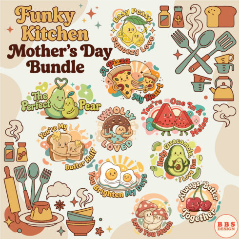 Mother’s Day SVG Bundle, Cute Kawaii Food PNG EPS Pack – Mom & Baby Love Designs for Cricut, Stickers, T-Shirts & Cards cover image.