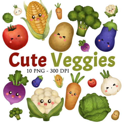 Cute Vegetables with Emotion Cartoon Illustration Vector Clipart Sticker cover image.