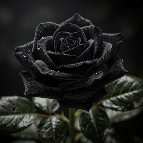 Realistic Black Rose with Dew Drops – Elegant Dark Floral Illustration cover image.