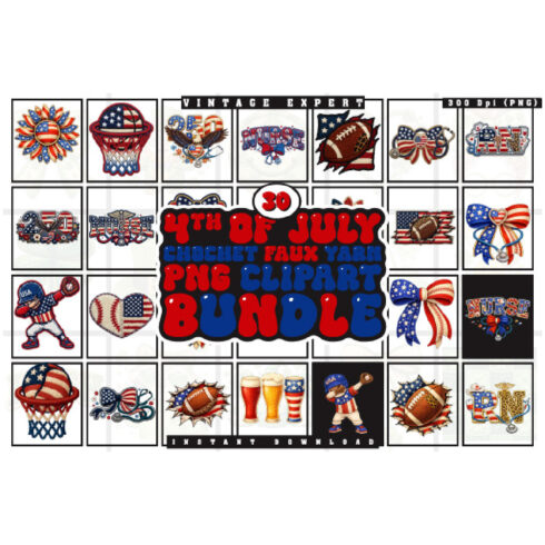 4th of July Crochet Yarn Faux PNG Bundle cover image.