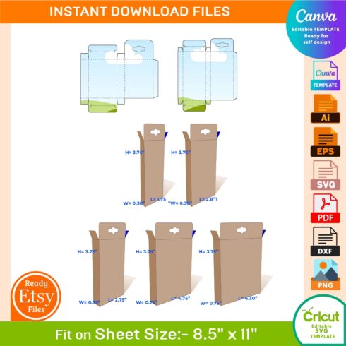 Bundle of 5 Size Color Pen Box Template cover image.
