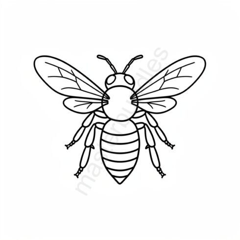 Black and White Bee Outline Illustration – Simple Insect Line Art for Coloring, Printing & Educational Use cover image.