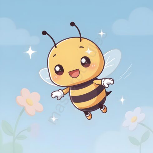 Adorable Cute Flying Bee Cartoon Illustration – Fun Character Design for Stickers, Kids Projects & Creative Use cover image.