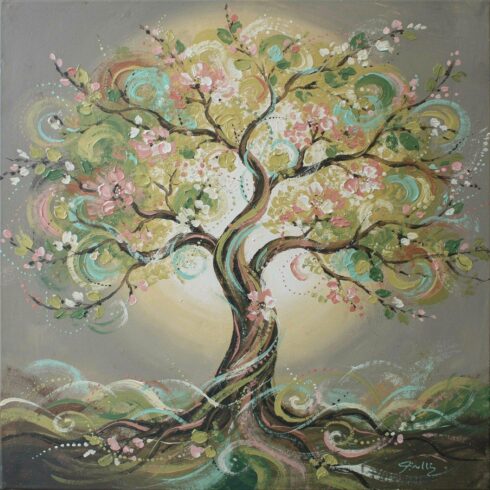 Abstract Tree Painting with Blooming Leaves – Artistic Nature Illustration cover image.