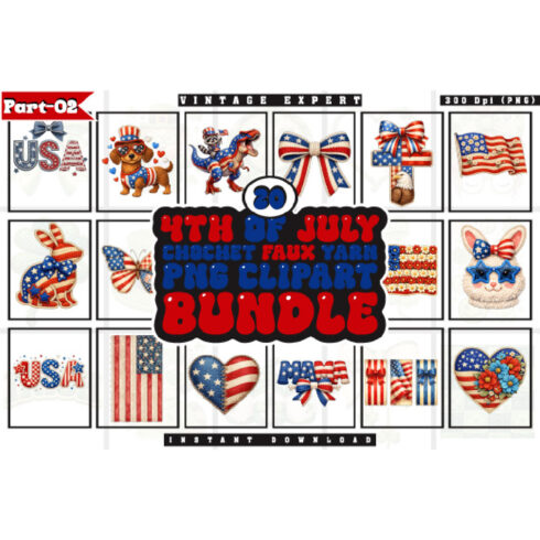 Patriotic Crochet Yarn Faux PNG Clipart Bundle cover image.