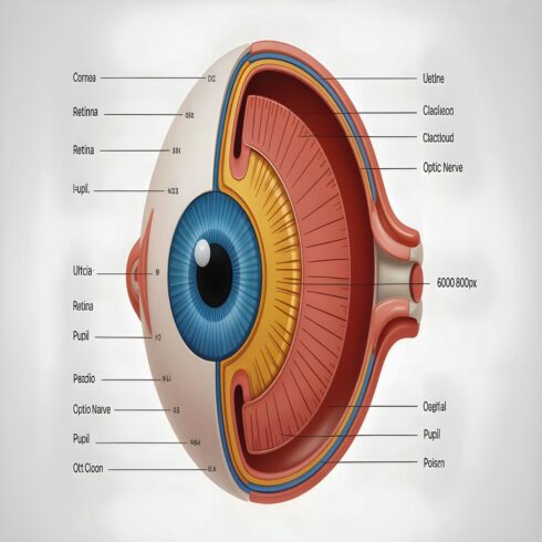 AI Generated Human Eye and Ear Anatomy Poster with Labeled Parts, Educational Medical Chart, Classroom Learning Illustration, High Resolution 8K cover image.
