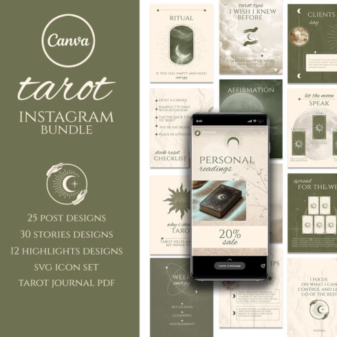 Mystic Tarot Instagram Canva Bundle cover image.