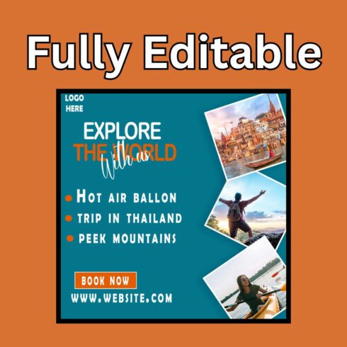 Travel Social Media Post PSD Template Editable cover image.