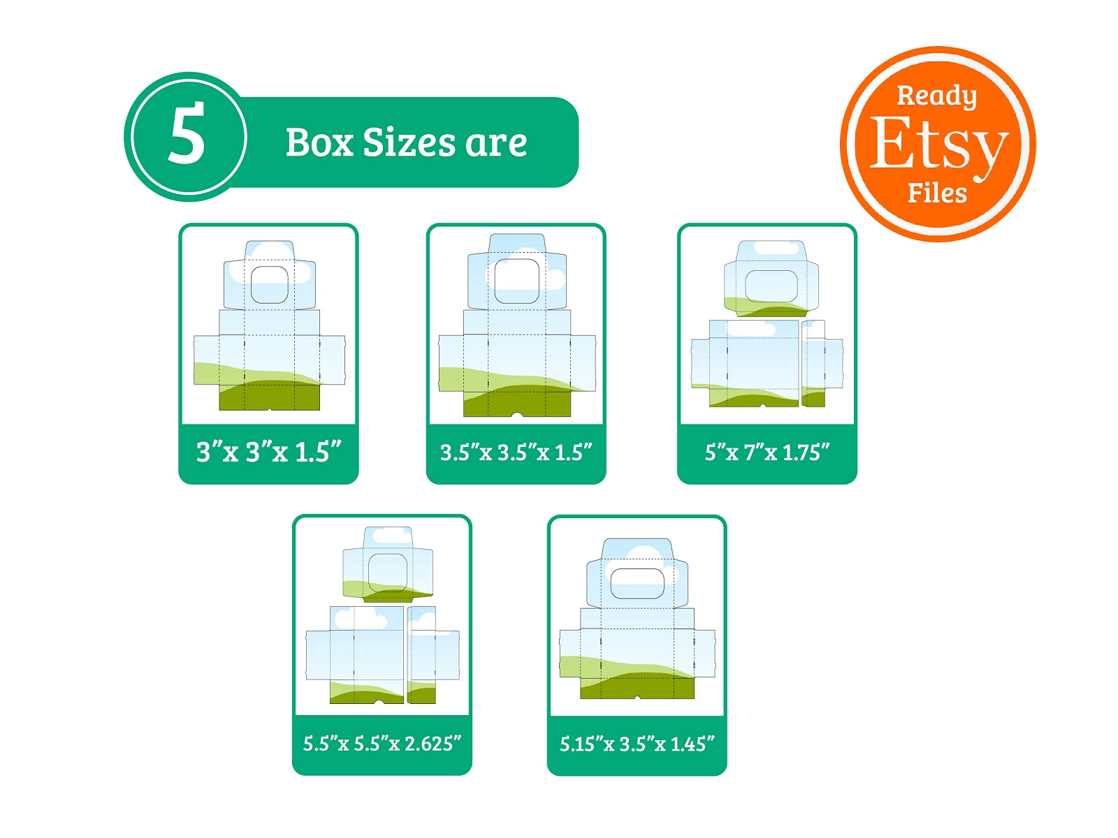 5 different sizes Display Box Template with window design - MasterBundles