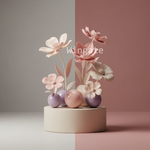 Abstract Fantasy Blossoming Flowers with Smooth Spheres on Podium cover image.