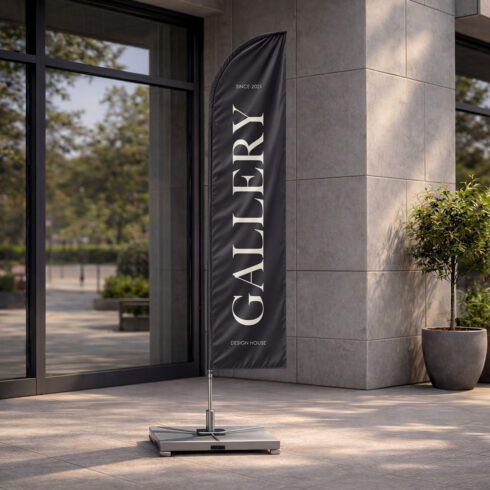 Outdoor Advertising Feather Flag Mockup cover image.