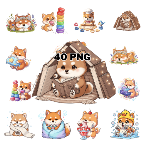 Kawaii Cartoon Shiba Inu Sublimation Clipart Bundle cover image.