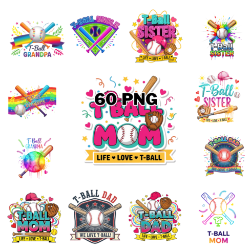 Colorful T-Ball Player Family Sublimation Clipart Bundle cover image.