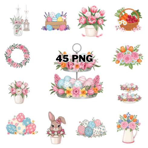 45 Watercolor Spring Elements Clipart Bundle cover image.
