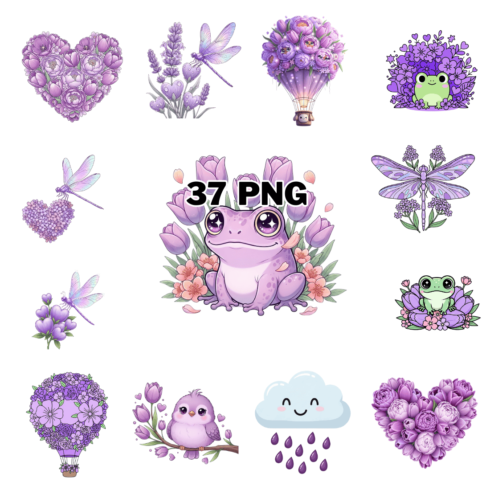 Adorable Lavender Aesthetic Sublimation Clipart Bundle cover image.