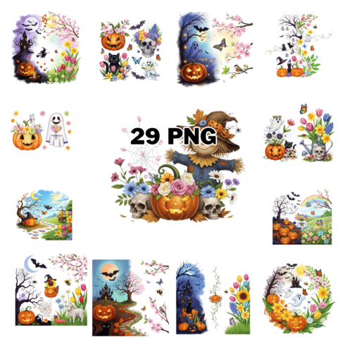 Enchanting Spooky Floral Spring Sublimation Clipart Bundle cover image.