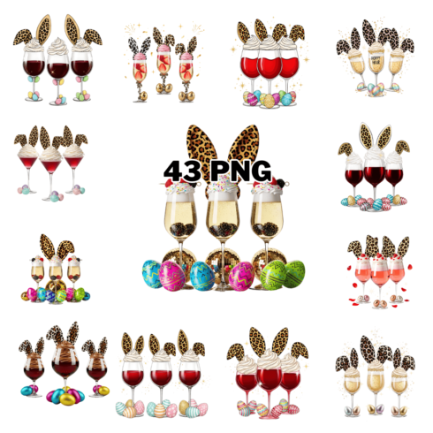 Leopard Print Bunny Ears Wine Glasses Sublimation Clipart Bundle cover image.
