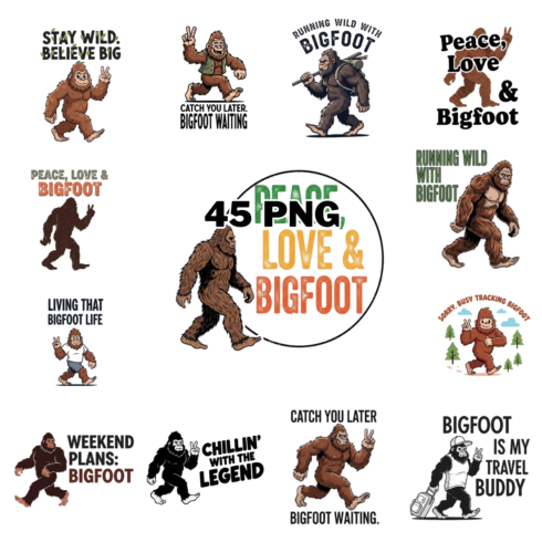 Vintage Funny Bigfoot Quotes Sublimation Clipart Bundle cover image.