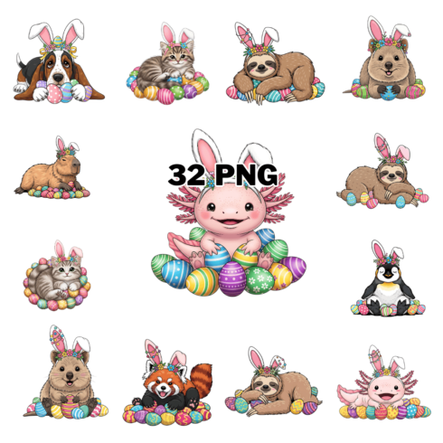 Spring Animals With Bunny Ears Sublimation Clipart Bundle cover image.