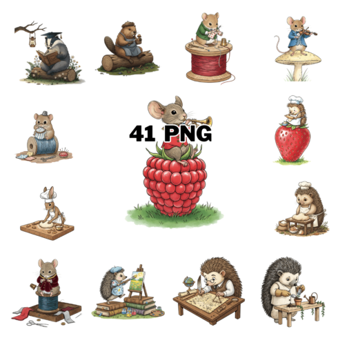 Whimsical Anthropomorphic Forest Animals Sublimation Clipart Bundle cover image.