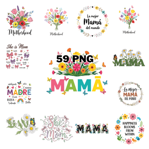 Floral wreath with la mejor mamá del mundo spanish text, perfect for mother's day Sublimation Clipart Bundle cover image.