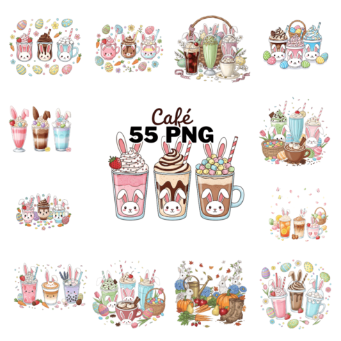 Spring Drinks with Bunny Ears Sublimation Clipart Bundle cover image.