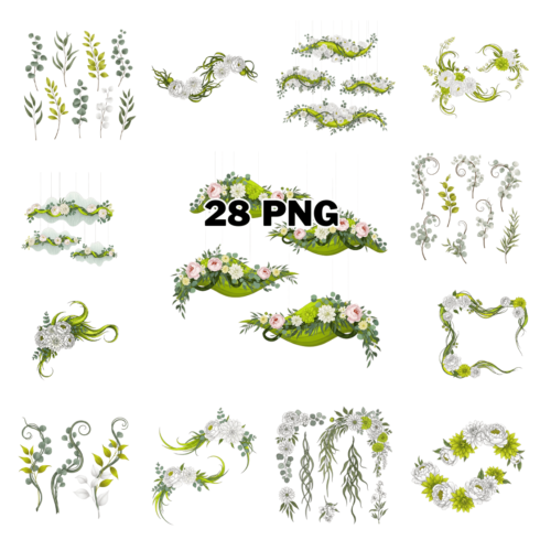 Dramatic Sculptural Wedding Floral Sublimation Clipart Bundle cover image.