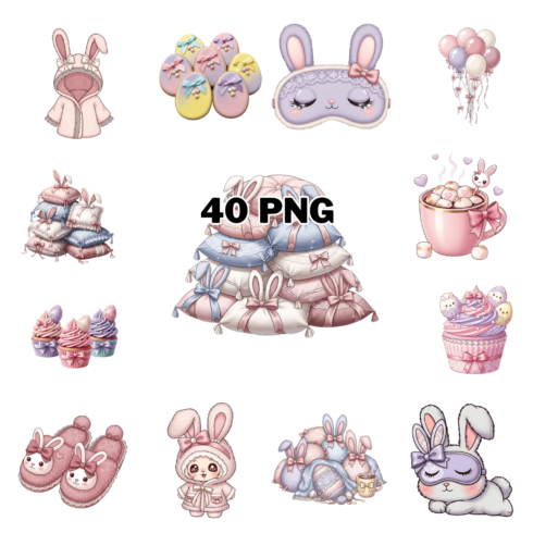 Coquette Aesthetic Bunny Ears Elements Sublimation Clipart Bundle cover image.