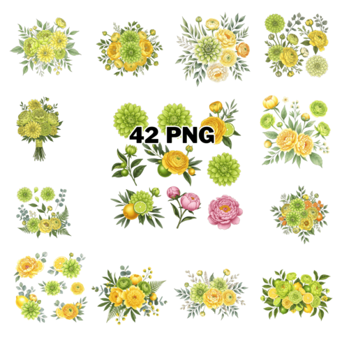 Citrus Vibrant Wedding Florals Pack Sublimation Clipart Bundle cover image.