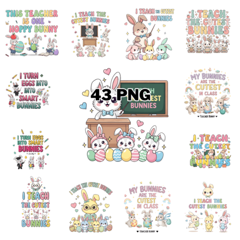 Cute Teacher Bunny Sublimation Clipart Bundle cover image.