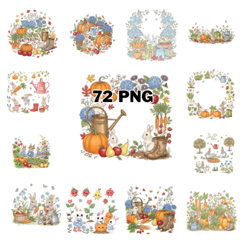 Floral Bunny Garden Scene Sublimation Clipart Bundle cover image.
