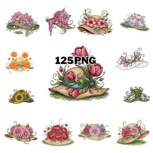 Cottagecore Botanical Flower Hat Sublimation Clipart Bundle cover image.