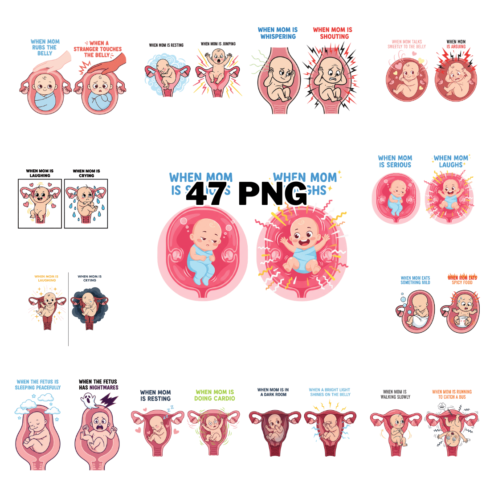 Fetus and Mother's Emotions Sublimation Clipart Bundle cover image.