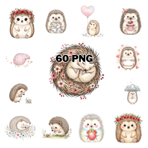 Watercolor Spring Garden Hedgehog Sublimation Clipart Bundle cover image.