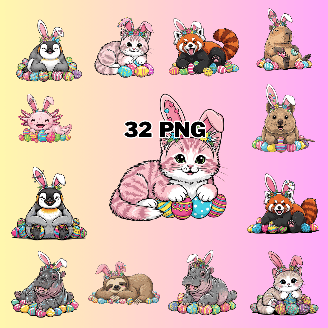 Spring Animals With Bunny Ears Sublimation Clipart Bundle - MasterBundles