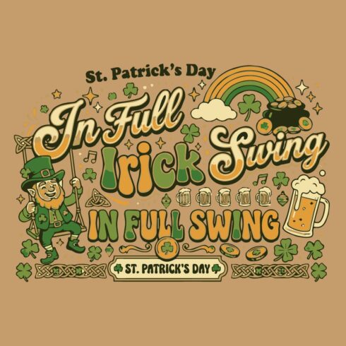 St Patrick’s Day In Full Irish Swing T-Shirt Design cover image.
