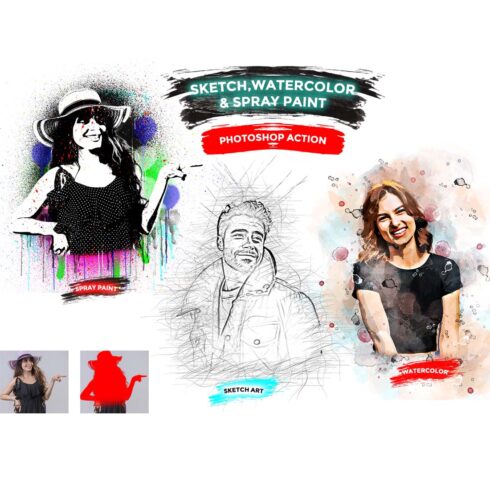 Sketch, Watercolor & Spray Paint Photoshop Action cover image.