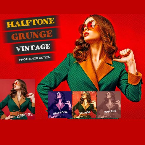 Halftone Grunge Vintage Photoshop Action cover image.