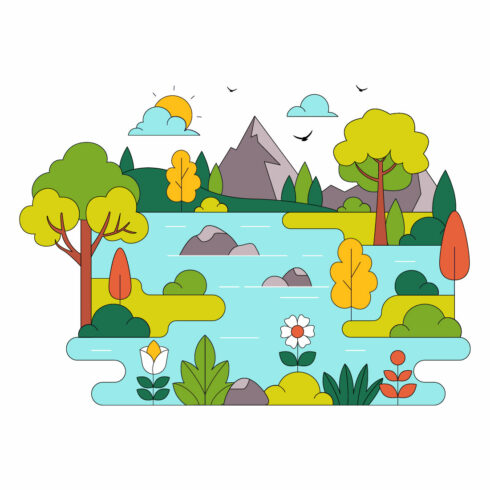 10 River Landscape Illustration cover image.