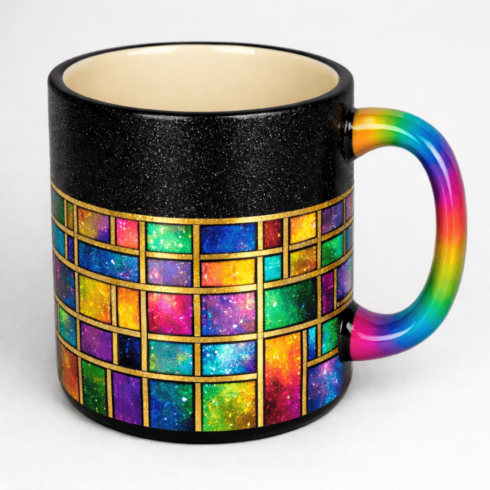 “Glitter Grid Elegance – Multicolour Coffee & Tea Mug Mockup Pair” cover image.
