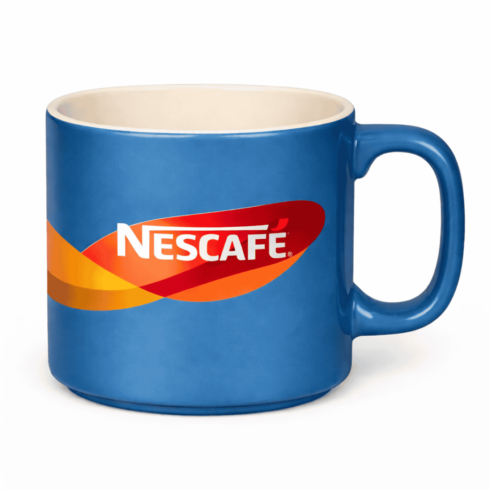 Trendy blue & cream colour Coffee & Tea Mug Pair Mockup with Nescafé Logo Display cover image.