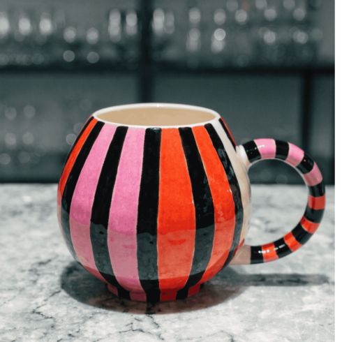 Ivory Elegance Canvas Mugs Duo with Vibrant Stripes cover image.