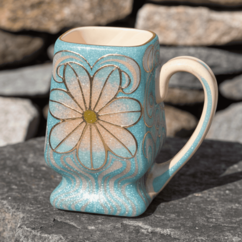 Skyline Blossom Shimmer – Elegant Artistic Floral Mug Pair cover image.